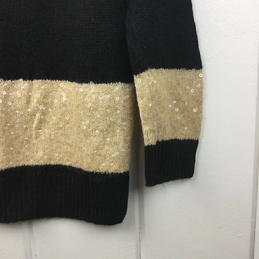 J. Crew Sequin Sweater, Black Gold Stripe Sequin Crew Sweater XS‎